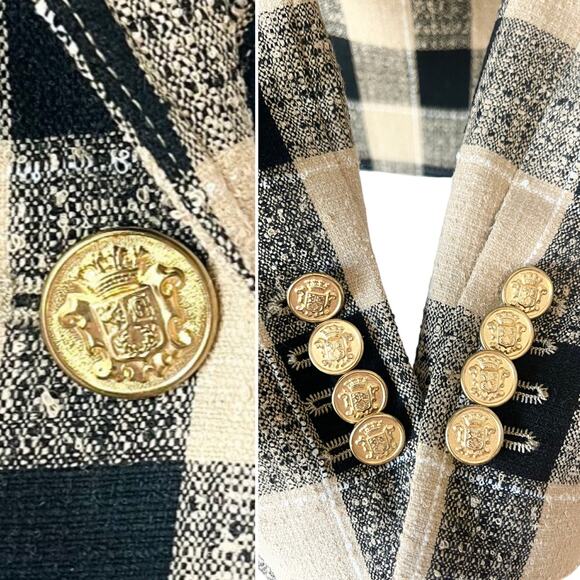 NWT Smythe Duchess Buffalo Check Cutaway Blazer Jacket Beige Black Plaid Size 6 - Picture 4 of 9